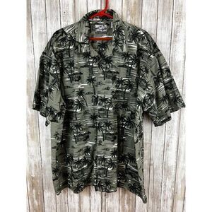 Pineapple Connection Green Island Palm tree Men Button Up Short Sleeve Shirt 2X